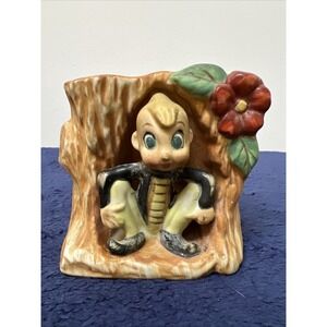 ACME China Ceramic Pixie Elf in‎ Tree Stump Planter Maker's Mark Japan